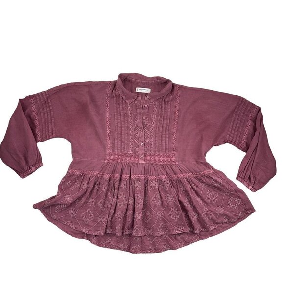 Lucky Brand SMALL Rose Eyelet Lace Loose/Oversized Lightweight Prairie Blouse - Picture 1 of 5
